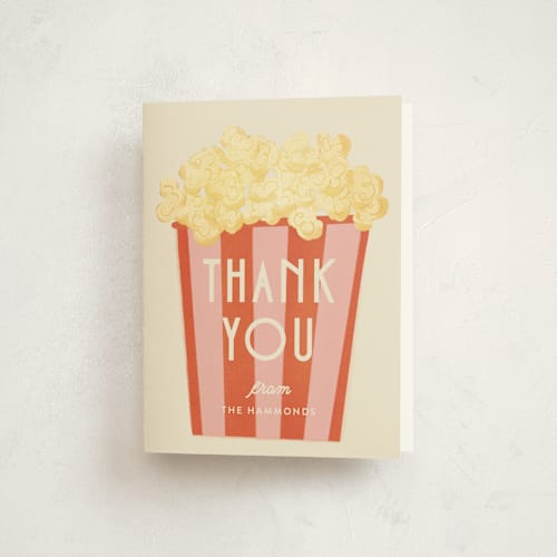 This is a candy thank you cards with standard by Gwen Bedat called pop corn printing on strathmore in standard