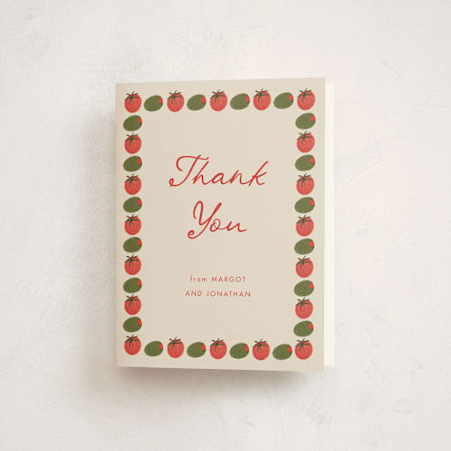 This is a saucy thank you cards with standard by Anna Elder called olive bites printing on strathmore in standard