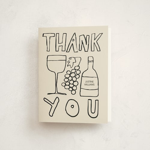 This is a bone thank you cards with standard by Inkblot Design called dinner doodles printing on strathmore in standard