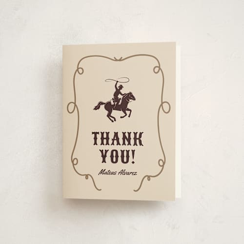This is a chardonnay thank you cards with standard by Sherley Ferreira called giddy up, y'all! printing on strathmore in standard