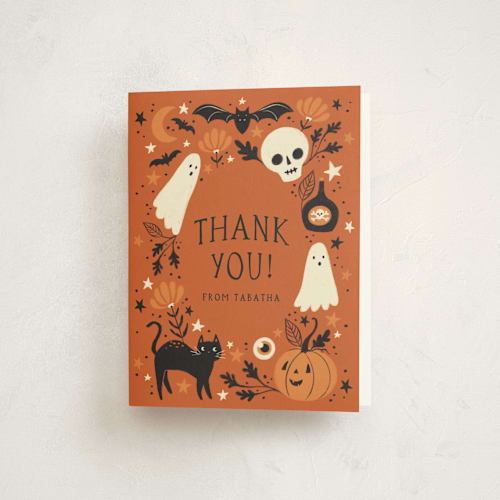This is a pumpkin thank you cards with standard by Kiersten Garner called spooky fun printing on strathmore in standard