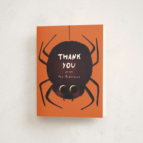This is a pumpkin thank you cards with standard by Gwen Bedat called spidey printing on strathmore in standard