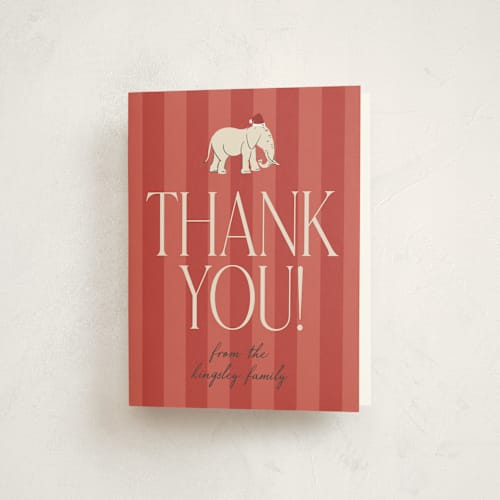 This is a santa hat thank you cards with standard by Heather Schertzer called white elephant printing on strathmore in standard