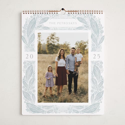 This is a powder blue photo calendars by Jen Owens called vintage floral printing on premium calendar paper in grand