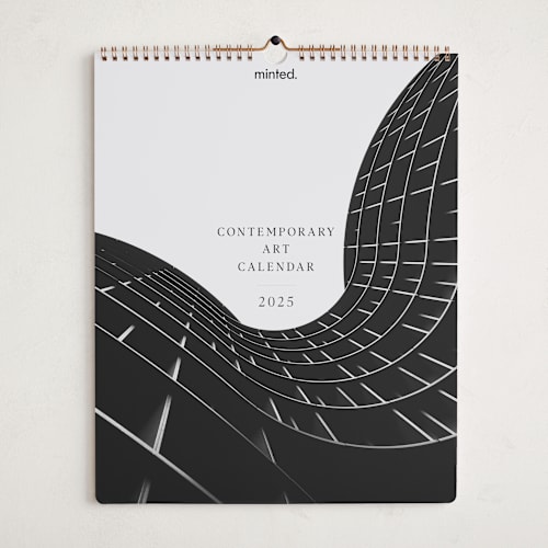 This is a white photo calendars by Minted called contemporary art calendar 2025 printing on premium calendar paper in grand
