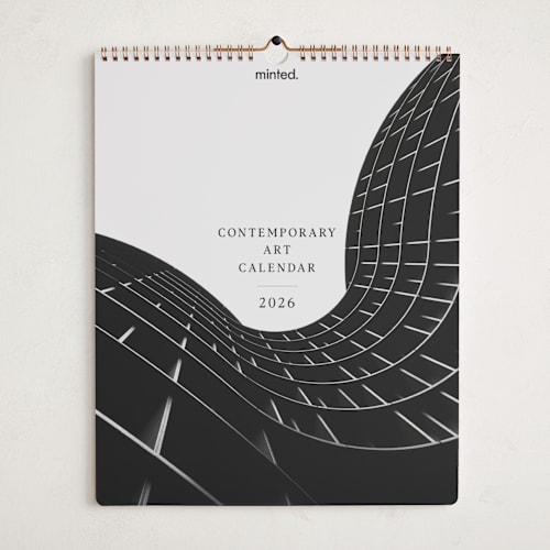 This is a white photo calendars by Minted called contemporary art calendar 2026 printing on premium calendar paper in grand