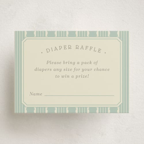 This is a seafoam baby shower insert cards with standard by Robert and Stella called brooke printing on signature in standard