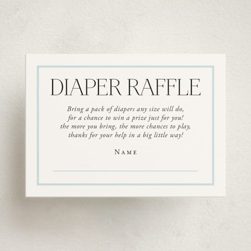 This is a sky blue baby shower insert cards with standard by Lucrecia Caporale called sweet stripes printing on signature in standard