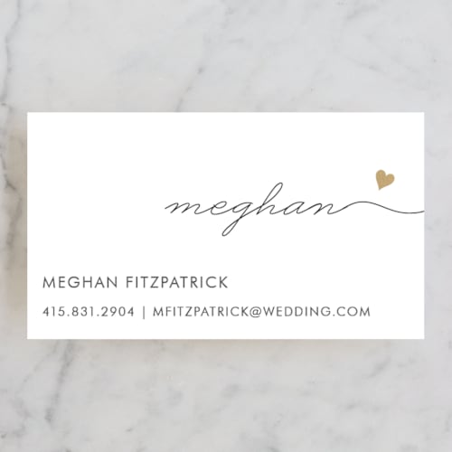 This is a gold business cards by Kim Dietrich Elam called love connection printing on signature in standard