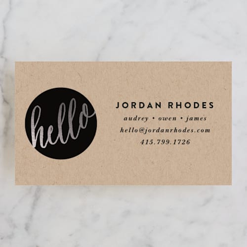 This is a silver business cards by A.C.R. called hello new friend printing on signature in standard