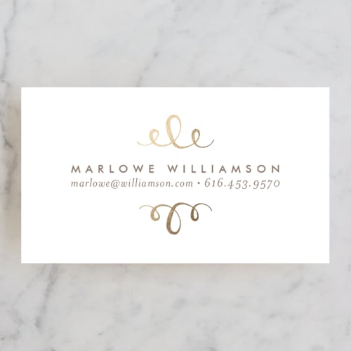 This is a gold business cards by Phrosné Barwood called the most simple printing on signature in standard