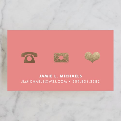 This is a coral business cards by Robert True of Waui Design called icons printing on signature in standard