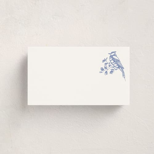 This is a blueberry blank hosting stationery with standard by Teju Reval called dreamy toile printing on signature in placecard