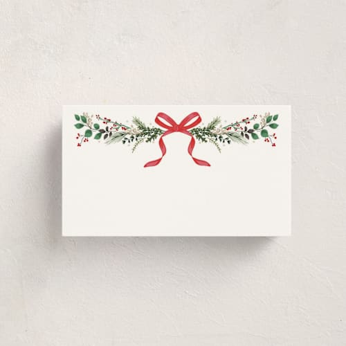 This is a crimson blank hosting stationery with standard by Susan Moyal called festive vine printing on signature in placecard