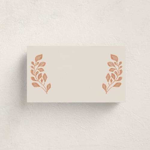 This is a peach fuzz blank hosting stationery with standard by Jen Owens called embroidered printing on signature in placecard