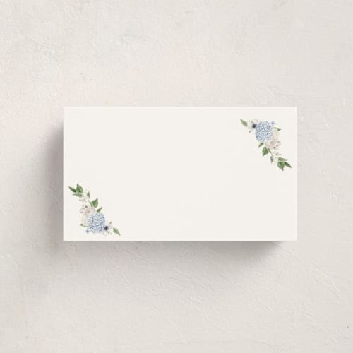 This is a periwinkle blank hosting stationery with standard by Design Lotus called sweethearts printing on signature in placecard