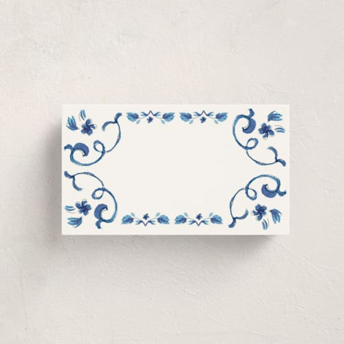 This is a cerulean blank hosting stationery with standard by Jenna Holcomb called amalfi coast printing on signature in placecard