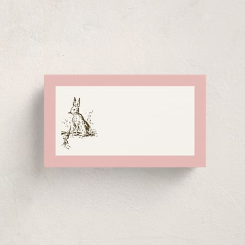 This is a blush blank hosting stationery with standard by Megan Davis called classic bunny printing on signature in placecard