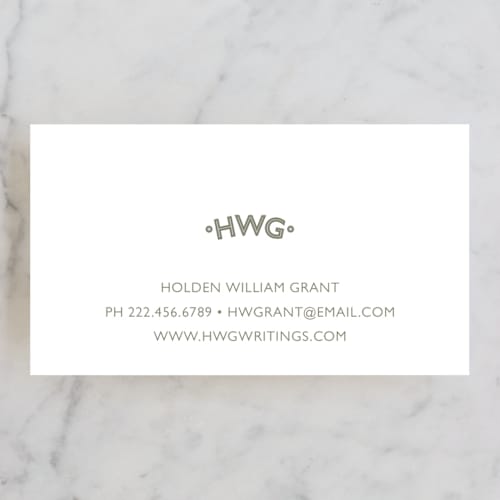This is a walnut business cards by Megan Davis called collegiate printing on signature in standard