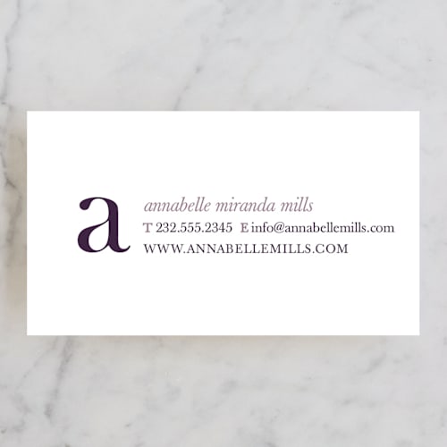 This is a violet business cards by Up Up Creative called simple and pretty printing on signature in standard
