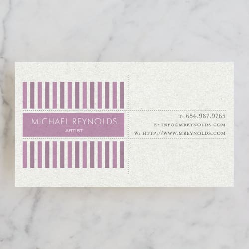 This is a purple business cards by Ana de Sousa called modern art printing on signature in standard