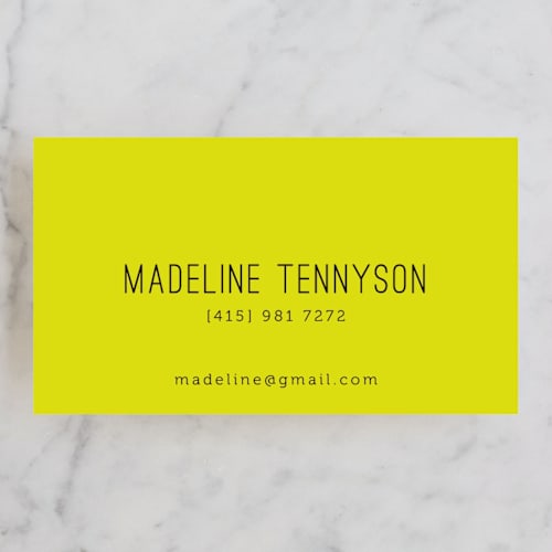 This is a chartreuse business cards by chocomocacino called neon printing on signature in standard