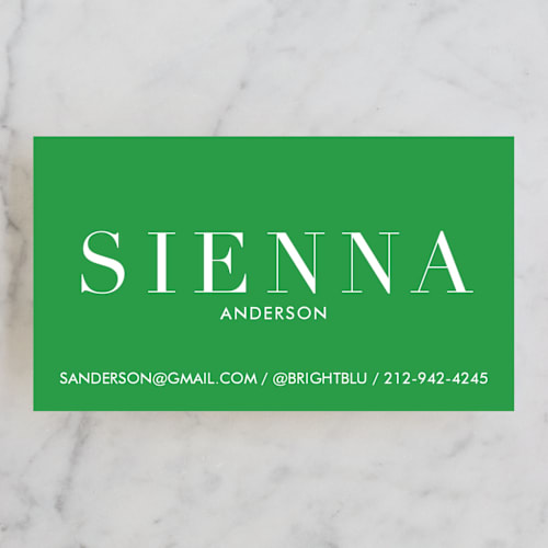 This is a green apple business cards by hi-lighter inc. called crisp color printing on signature in standard