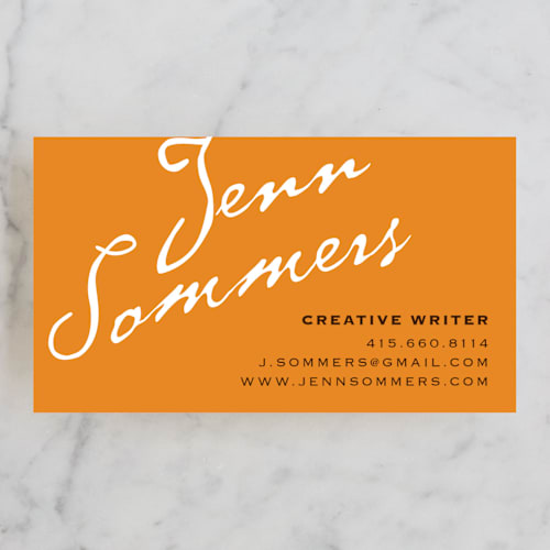 This is a tangerine business cards by Keiko K. called antique copperplate printing on signature in standard