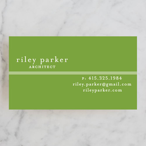 This is a lime business cards by A.C.R. called striped divide printing on signature in standard