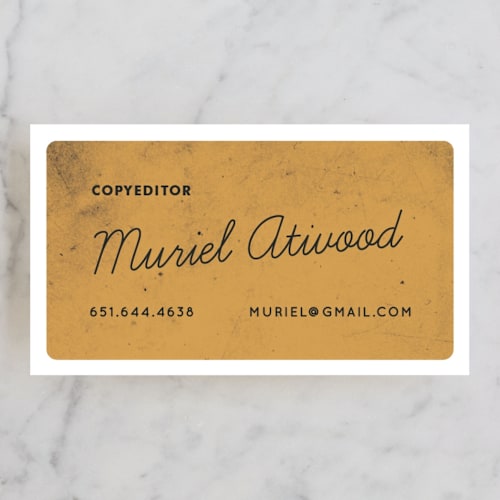 This is a manila business cards by Yours Madly called pencil pusher printing on signature in standard