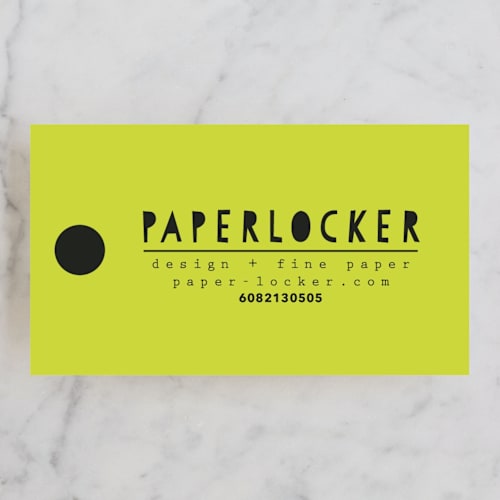 This is a chartruse business cards by Susan Brown called paper printing on signature in standard