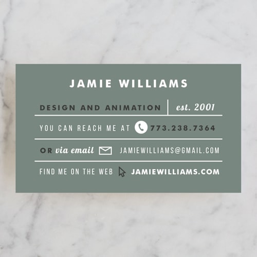 This is a moss business cards by Morgan Ramberg called clean & dapper printing on signature in standard