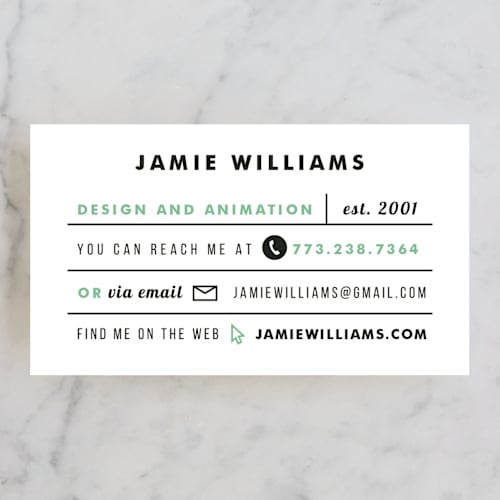 This is a seafoam business cards by Morgan Ramberg called clean & dapper printing on signature in standard