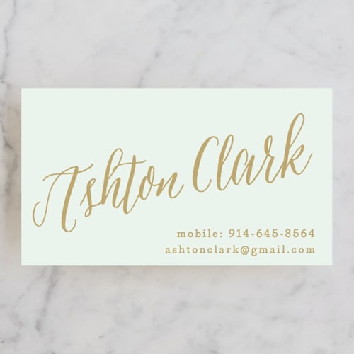 This is a pale mint business cards by Hooray Creative called name to remember printing on signature in standard