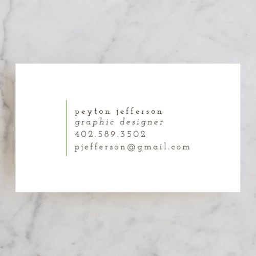 This is a lime business cards by Brianne Larsen called clean & simple printing on signature in standard