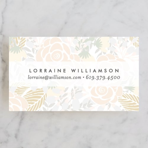 This is a cream business cards by Phrosné Barwood called abundance printing on signature in standard