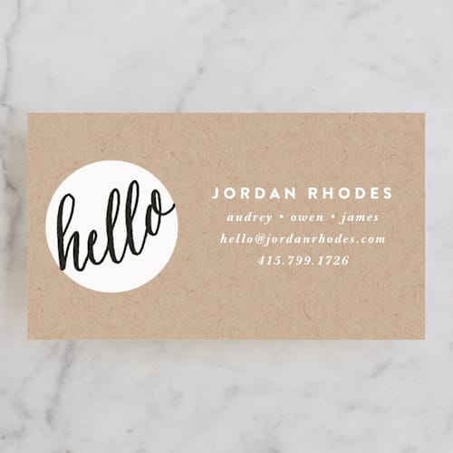 This is a kraft business cards by A.C.R. called hello new friend printing on signature in standard