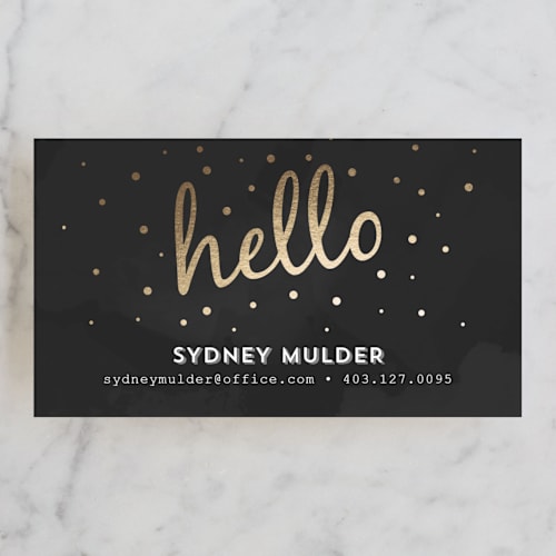 This is a goldenrod business cards by Hanke Arkenbout called golden chalkboard printing on signature in standard