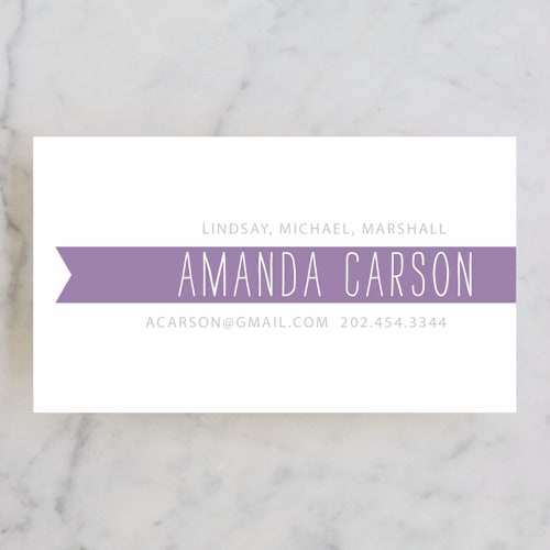 This is a lavender business cards by SimpleTe Design called wrapped in a banner printing on signature in standard