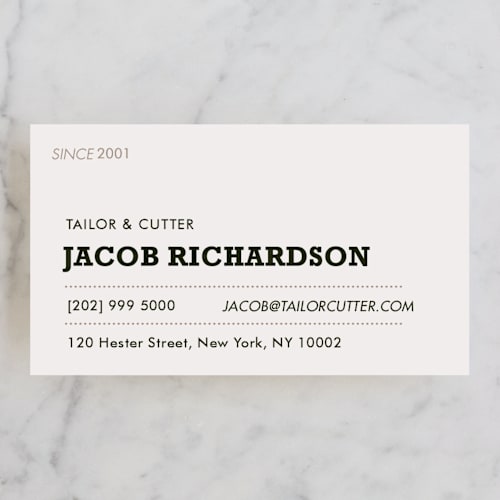 This is a charcoal business cards by Luisa Garcia called sartorialist printing on signature in standard