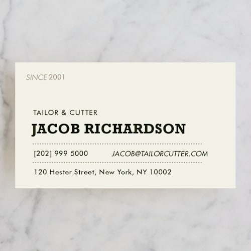 This is a almond business cards by Luisa Garcia called sartorialist printing on signature in standard