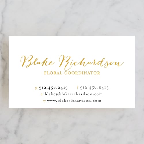 This is a mustard business cards by Lehan Veenker called painted florist printing on signature in standard