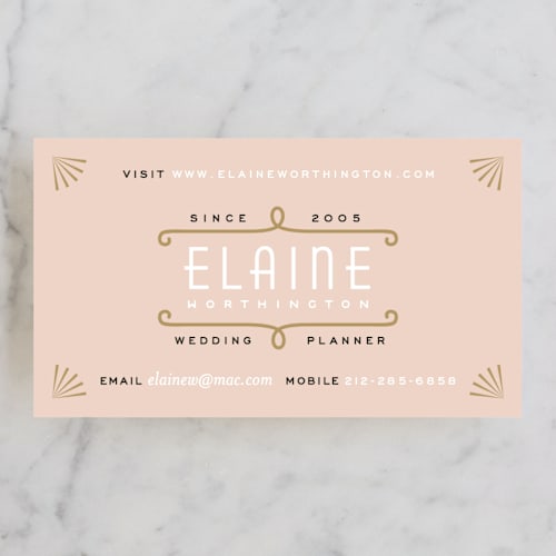 This is a blush business cards by Hooray Creative called gold glamour printing on signature in standard
