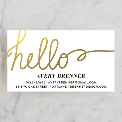 This is a goldenrod business cards by Made by Wendy called gilded hello printing on signature in standard