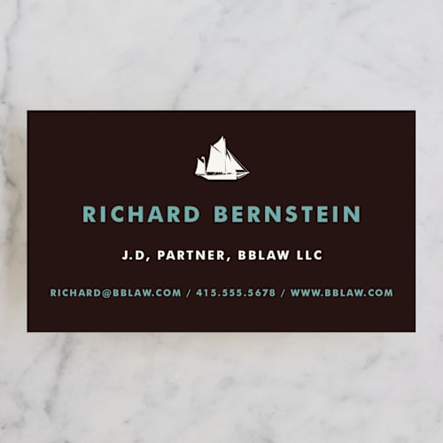 This is a teal business cards by June Letters Studio called captain printing on signature in standard
