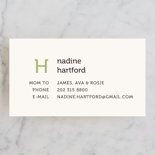 This is a soft mint business cards by Jessica Yeo called initial printing on signature in standard