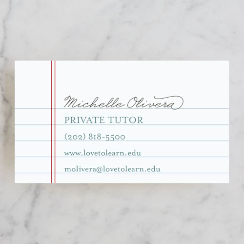 This is a denim business cards by Jessica Yeo called love to learn printing on signature in standard