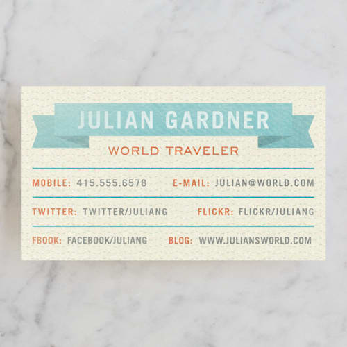 This is a pacific blue business cards by June Letters Studio called world traveler printing on signature in standard