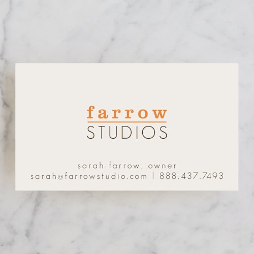 This is a tangerine business cards by amanda cunningham called a bold impression printing on signature in standard