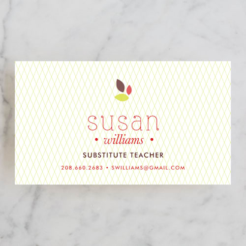 This is a cherry business cards by Avie Designs called apple for the teacher printing on signature in standard